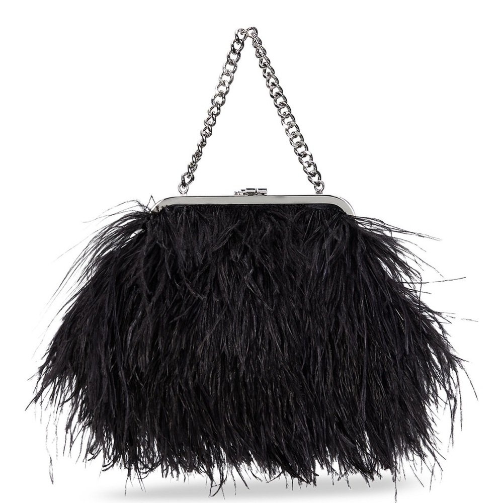 Lauren Ralph Lauren Elegant Black Feathered Clutch Handbag
